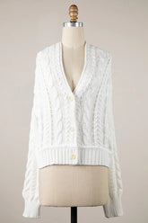 Chilton White Cable Knit Cardigan Sweater