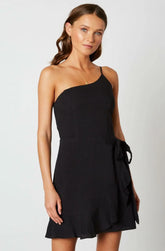 Morgan Black One Shoulder Ruffle Mini Dress