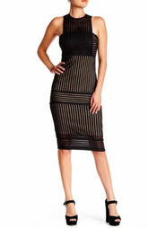 Rules of Intent Sheer Striped Black Body Con Midi Dress
