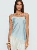 Winta Lace Trim Asymmetrical Satin Top Blue