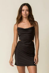 Max Appeal Black Satin Backless Mini Dress