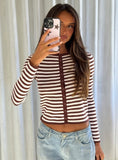 Elcie Button Up Cardigan Brown Stripe