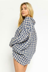 Taylor Blue Gingham Long Sleeve Button Up Top