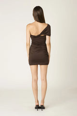 Bea Brown One Shoulder Twist Mini Dress