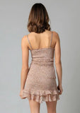 Rhea Taupe Floral Print Smocked Ruffle Mini Dress