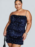 Layney Sequin Mini Dress Navy Curve