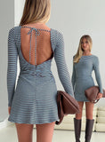 Carnella Long Sleeve Mini Dress Blue Stripe