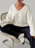 Kaileigh V Neck Knit Sweater Cream
