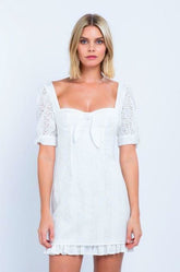 Tory White Eyelet Puff Sleeve Mini Dress