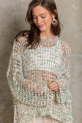Lucky in Love Green Oversized Crochet Sweater