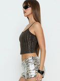 Winter Solstice Scoop Neck Eyelet Detail Top Dark Slate