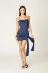 Ruth Navy Strapless Draped Bodycon Mini Dress
