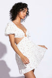 Valerie Ivory Floral Print Puff Sleeve Cutout Mini Dress