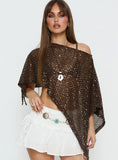Grotto Asymmetrical Boat Neck Poncho Brown Sparkle