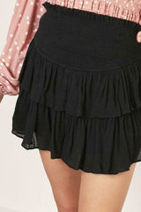 Moonlight Black Ruffled Mini Skirt