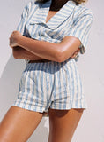 Goody Linen Button Front Top Blue Stripe
