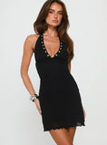 Khali Eyelet Halter Mini Dress Black