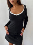 Baseline V Neck Long Sleeve Top Black White