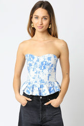 Sutton White and Blue Floral Bustier Top