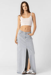 Wildest Cowgirl Low Waisted Denim Maxi Skirt