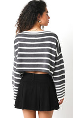 Carter Grey Striped Cropped Sweater