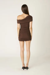 Adeline Brown One Shoulder Mini Dress