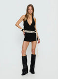 Amary Stud Detail Halter Playsuit Black