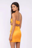 Miss Me Orange Satin Strapless Cutout Mini Dress
