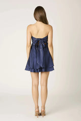 Hayden Navy Satin Strapless Babydoll Dress