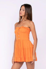 Garden Charm Orange Strapless Dress