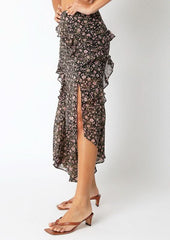 Olivia Black Floral Print Midi Skirt