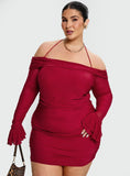 Taylon Off Shoulder Long Sleeve Mini Dress Red Curve