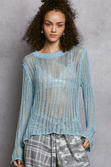 Sola Blue Sheer Crochet Sweater