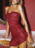 Hailees Lace Strapless Mini Dress Red Petite