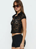 Daveney Lace Short Sleeve Collared Top Black