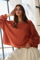 Libby Rust Open Back Long Sleeve Top