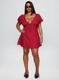 Beloved Puff Sleeve Linen Blend Mini Dress Red Polka Curve