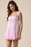 Layla White Pink Floral Toile Babydoll Mini Dress