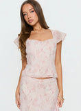 Avaline Lace Trim Blouse Top Pink
