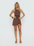 Loriana Cowl Neck Sheer Playsuit Mocha