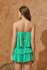 Monaco Aqua Green Strapless Ruffle Romper