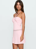 Sheer Ambition Lace Detail Tie Neck Playsuit Pink