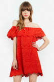 Alegre Red Off The Shoulder Ruffle Dress