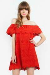 Alegre Red Off The Shoulder Ruffle Dress