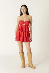 Charlotte Red Strapless Ruffle Mini Dress