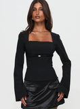 Flounce Long Sleeve Top Black