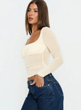 Victoire Long Sleeve Mesh Top Beige
