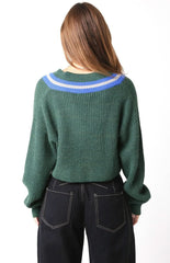Kayleigh Green Cropped Varsity Sweater