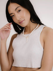 Ettika Organic Pearl Cross Necklace