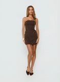 Mikena Strapless Belt Mini Dress Brown Pinstripe